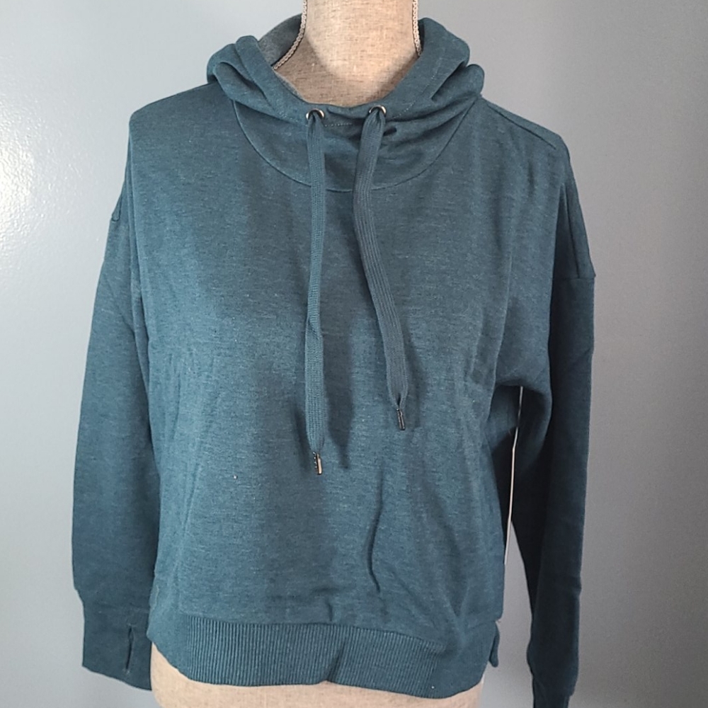 90 Degree Vintage Teal Cowl Neck Hoodie Med NWT